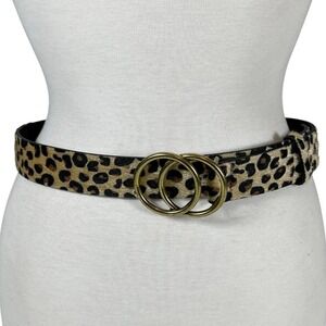 Leopard Print Belt Double Brass‎ Ring Buckle Women's M Vintage
